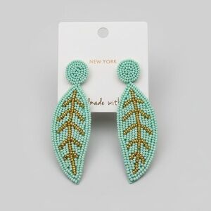 Teal Leaf Beaded Earrings